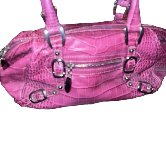 Jennifer Scott Fuchsia Leather Crocodile Print Handbag - Picture 3 of 6